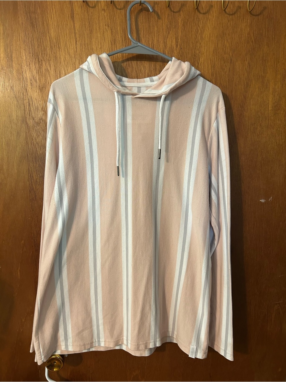 Denim & Flower Blush Pink and White Striped Hooded Long-Sleeve